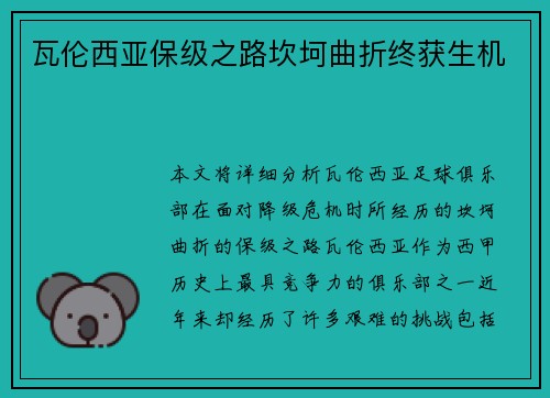瓦伦西亚保级之路坎坷曲折终获生机